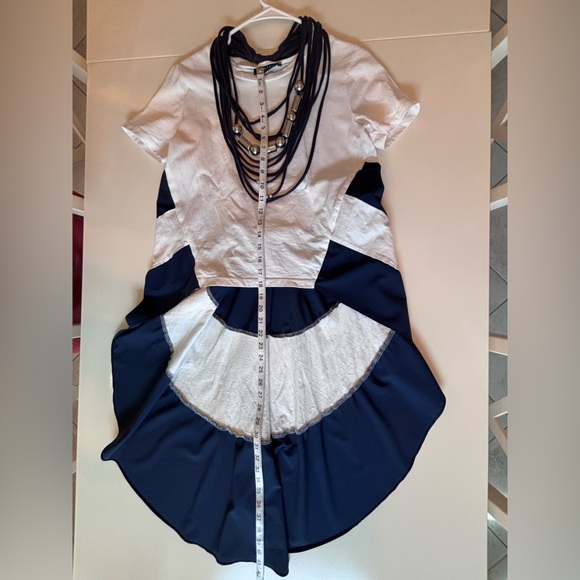 AKIRA Label  High Low Tail Top Navy and White with attached Necklace. Medium - Picture 7 of 16